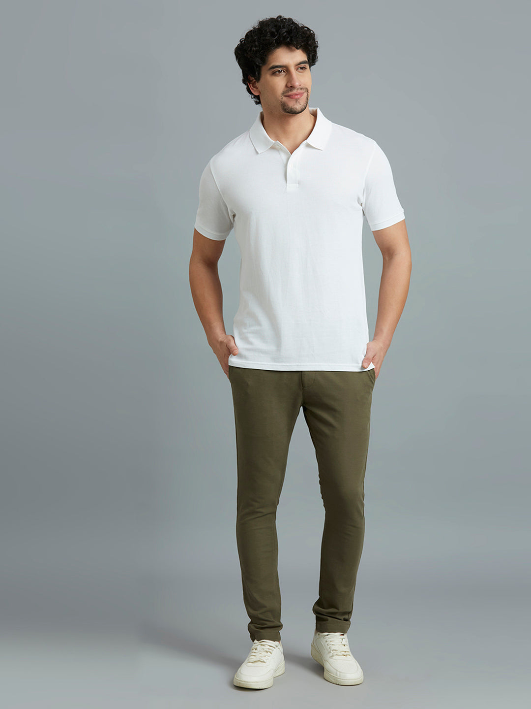 White Pq 100% Cotton Slim Fit Casual Half Sleeve T-Shirt