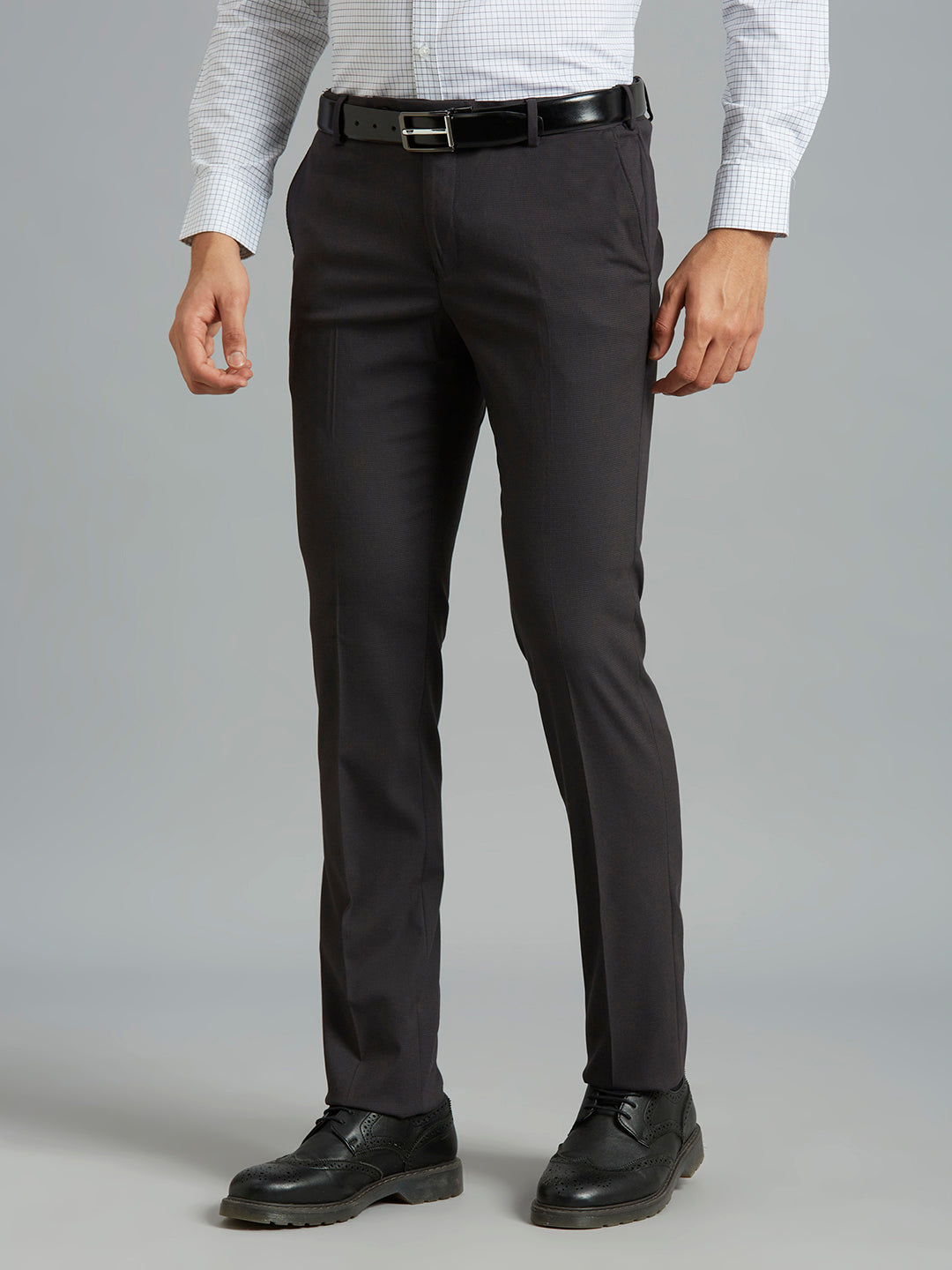 Best Black Checks Poly Viscose Elastane Auto Fit Formal Cross Pocket Trouser