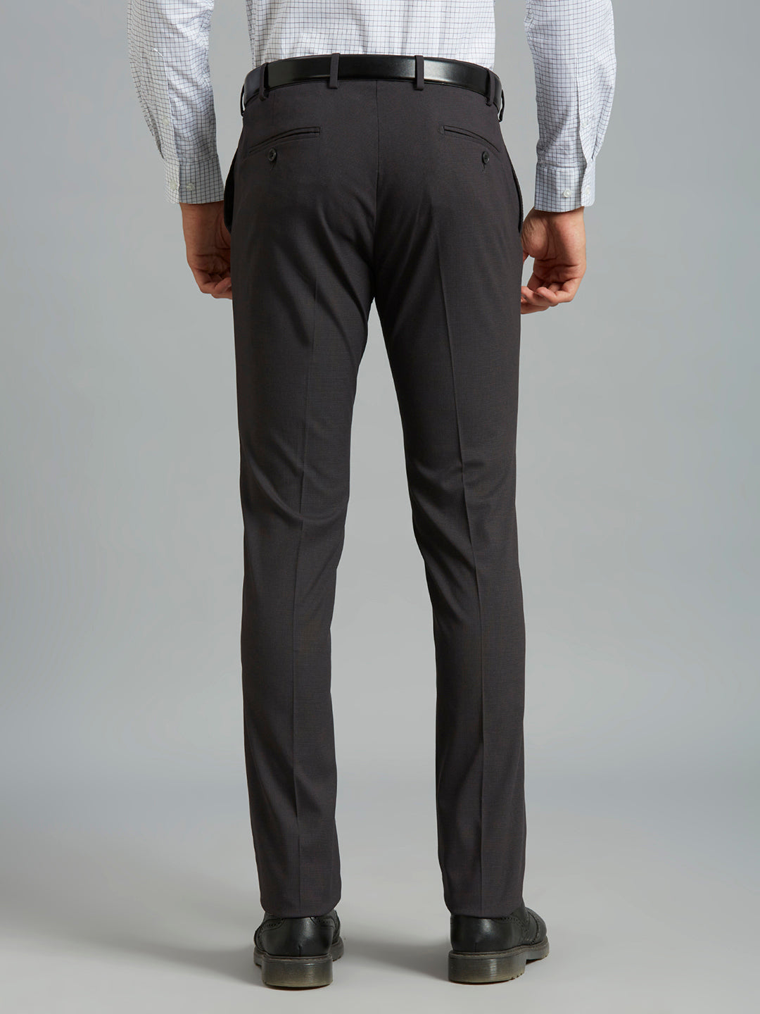 Best Black Checks Poly Viscose Elastane Auto Fit Formal Cross Pocket Trouser