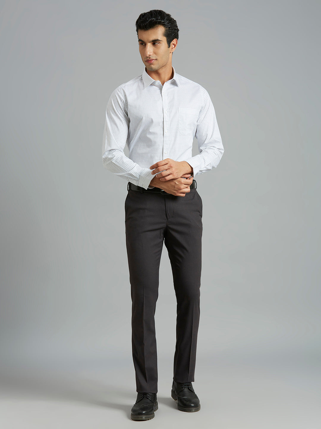 Best Black Checks Poly Viscose Elastane Auto Fit Formal Cross Pocket Trouser