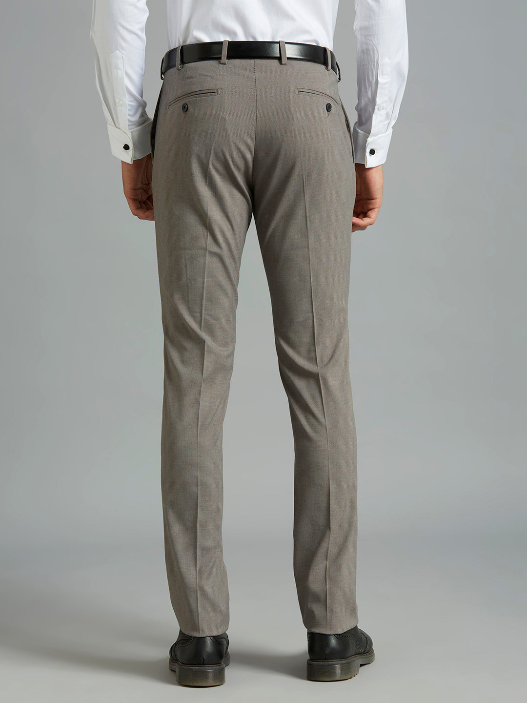 Grey Checks Poly Viscose Elastane Auto Fit Formal Cross Pocket Trousers