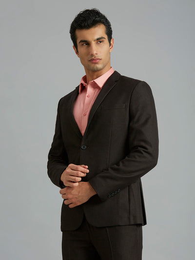 Superior Black Dobby Y/D Poly Viscose Elastane Tailor Fit Formal Full Sleeve Blazers