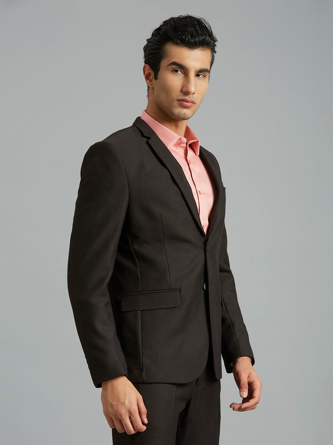 Superior Black Dobby Y/D Poly Viscose Elastane Tailor Fit Formal Full Sleeve Blazers