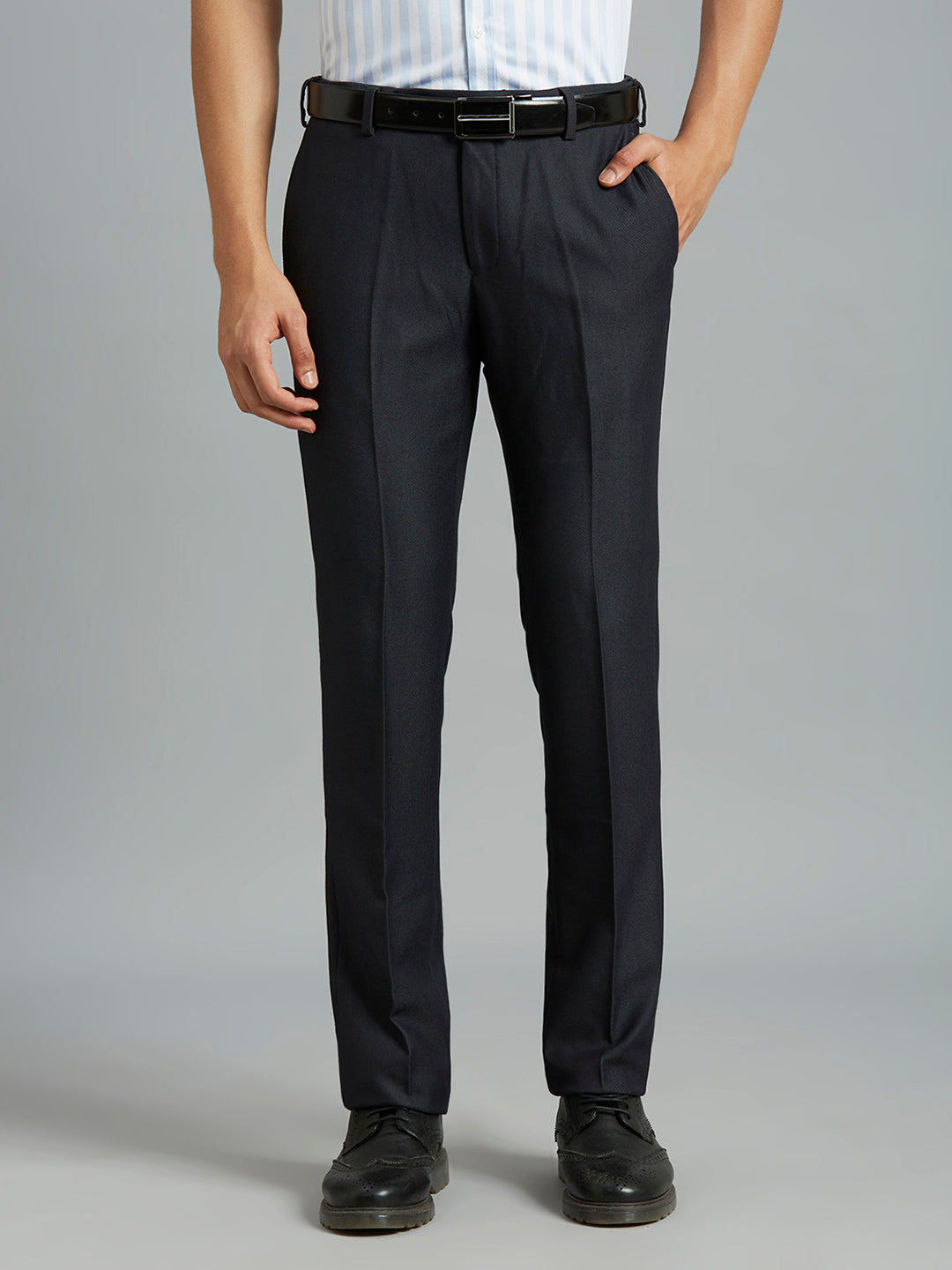 Black Dobby Y/D Poly Viscose Elastane Auto Fit Formal Cross Pocket Trousers