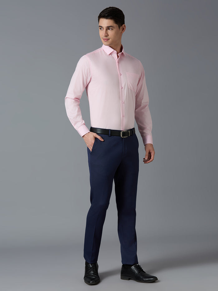 Blue Dobby Y/D Poly Viscose Elastane  Tailor Fit Formal Cross Pocket Trousers