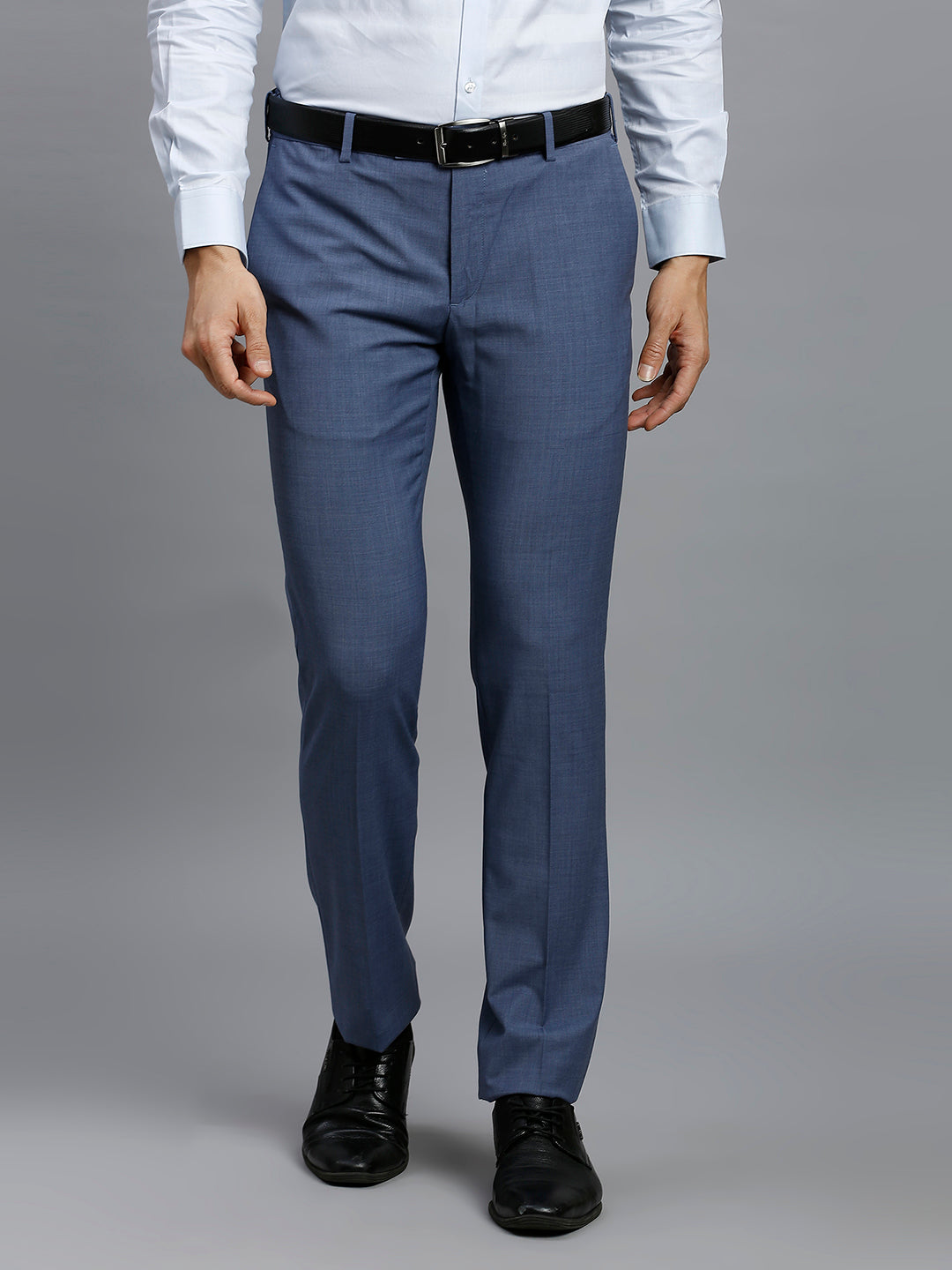 Light Blue Milange Plain Wool Blend With Elastane Auto Fit Formal Cross Pocket Trouser