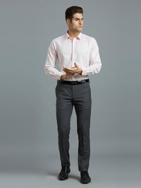 Premium Med Grey Milange Plain Wool Blend With Elastane Auto Fit Formal Cross Pocket Trouser