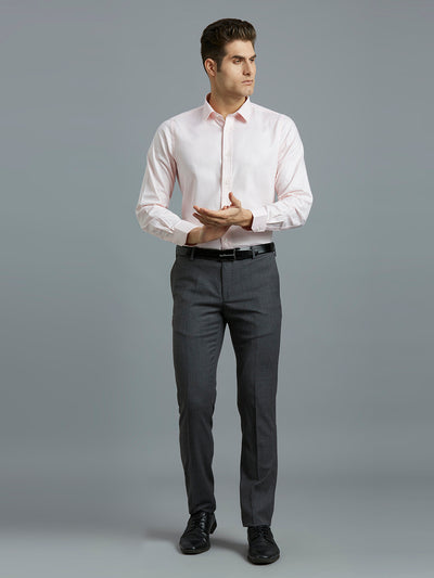 Premium Med Grey Milange Plain Wool Blend With Elastane Auto Fit Formal Cross Pocket Trouser