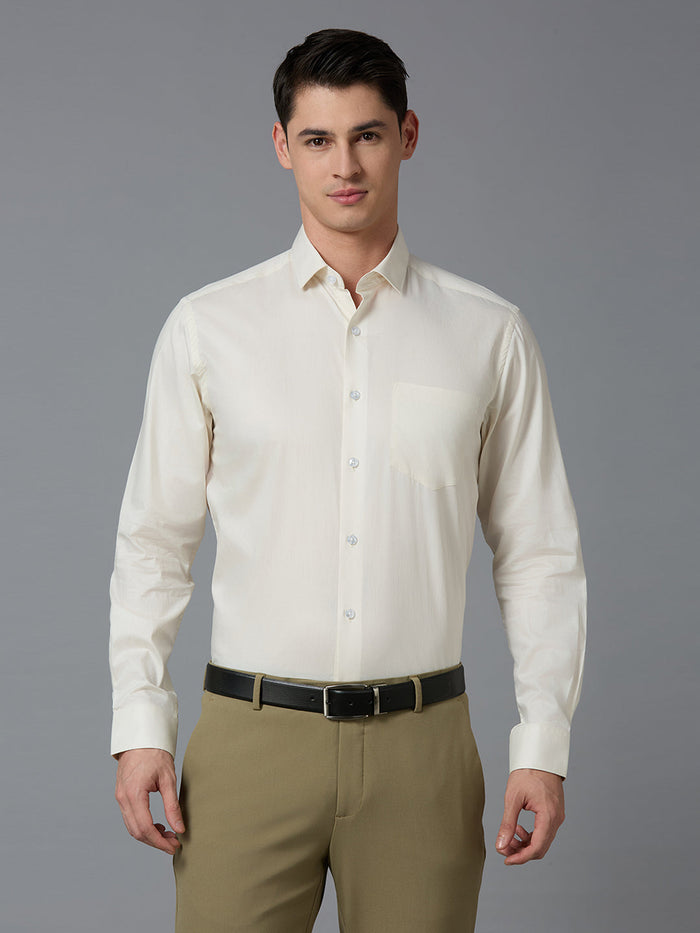 Men's Pure Cotton Plain Regular Fit Full Sleeve Formal Shirt - Brown