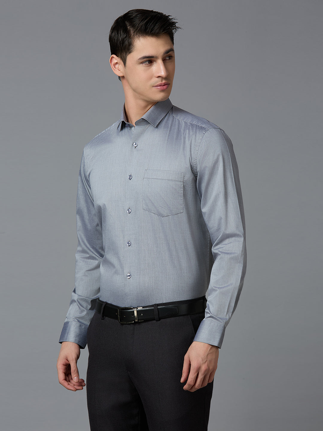 Grey Solid 100% Cotton Regular Fit Formal Essential Full Sleeve Shirt