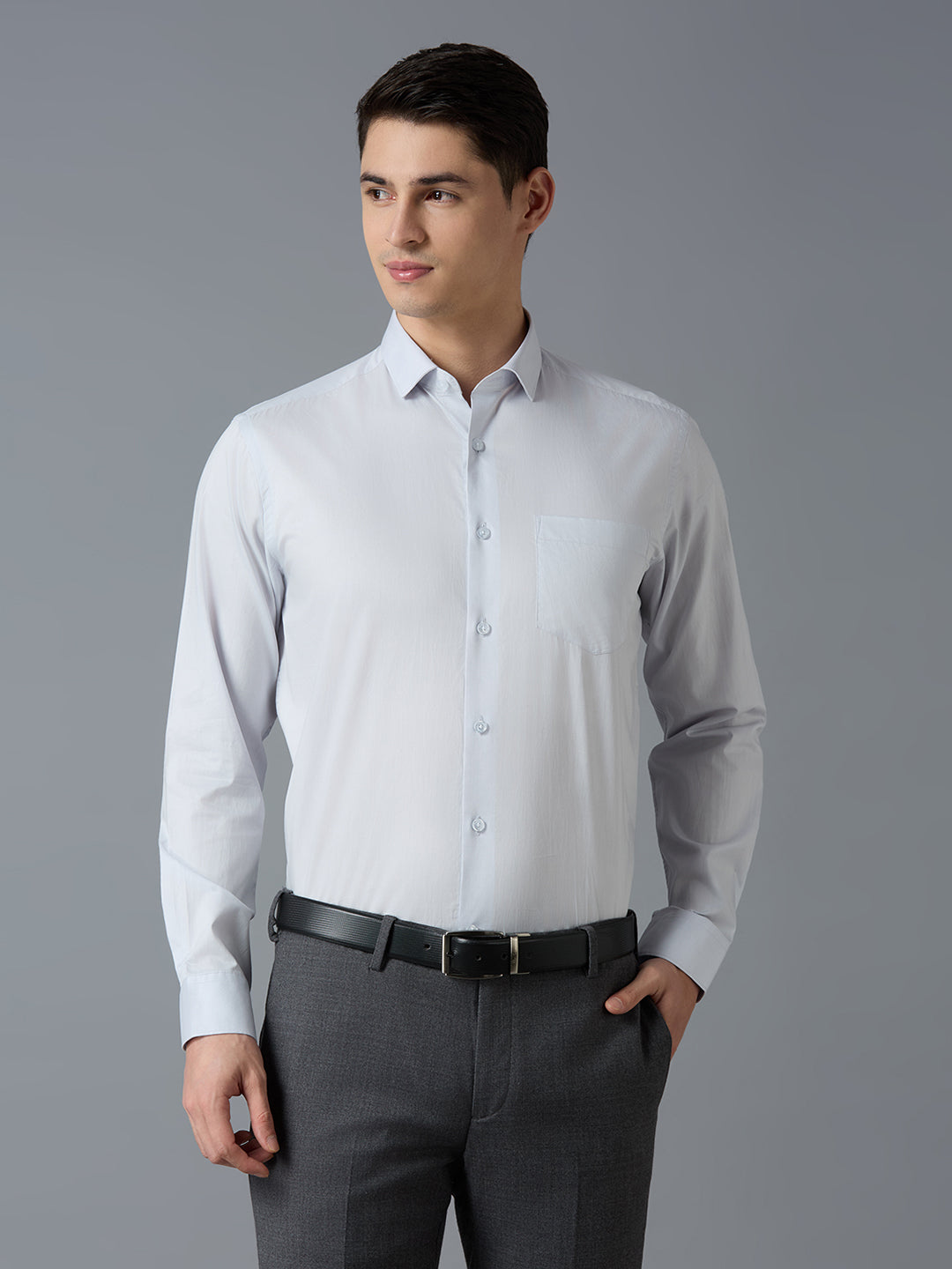 Light Grey Solid 100% Cotton Regular Fit Formal Essential Full Sleeve Shirt