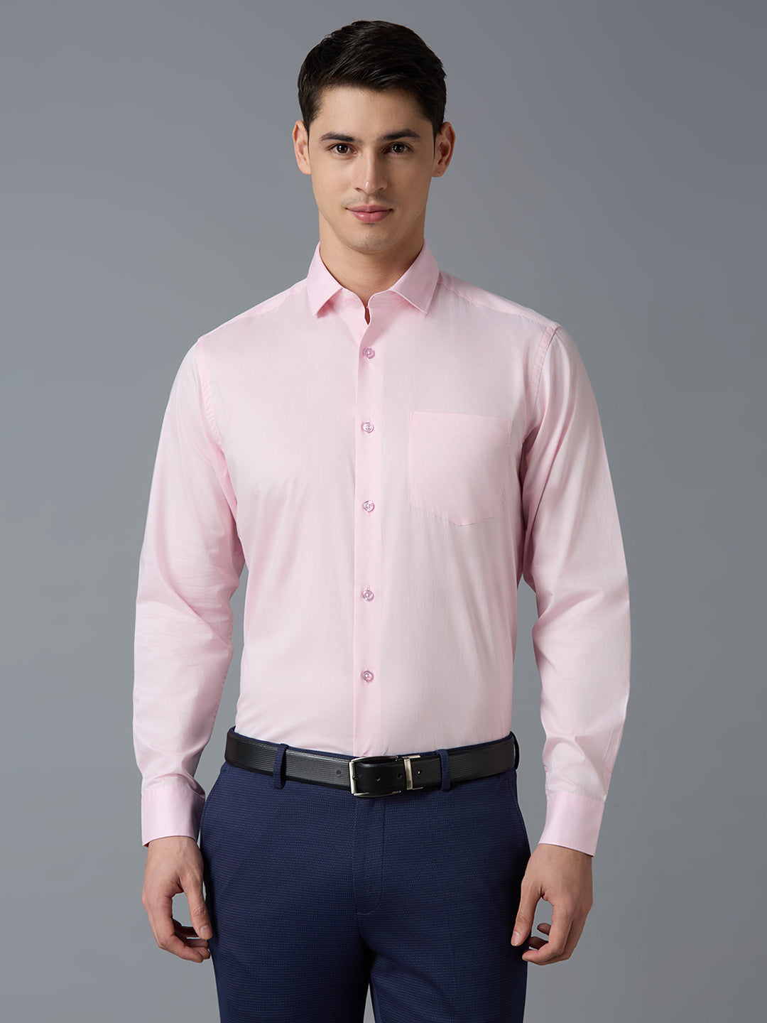 Pink Solid 100% Cotton Regular Fit Formal Essential Full Sleeve Shirt