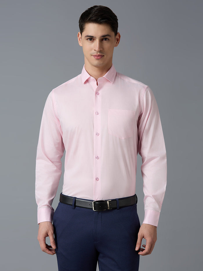 Men's Pure Cotton Plain Regular Fit Full Sleeve Formal Shirt - Pink
