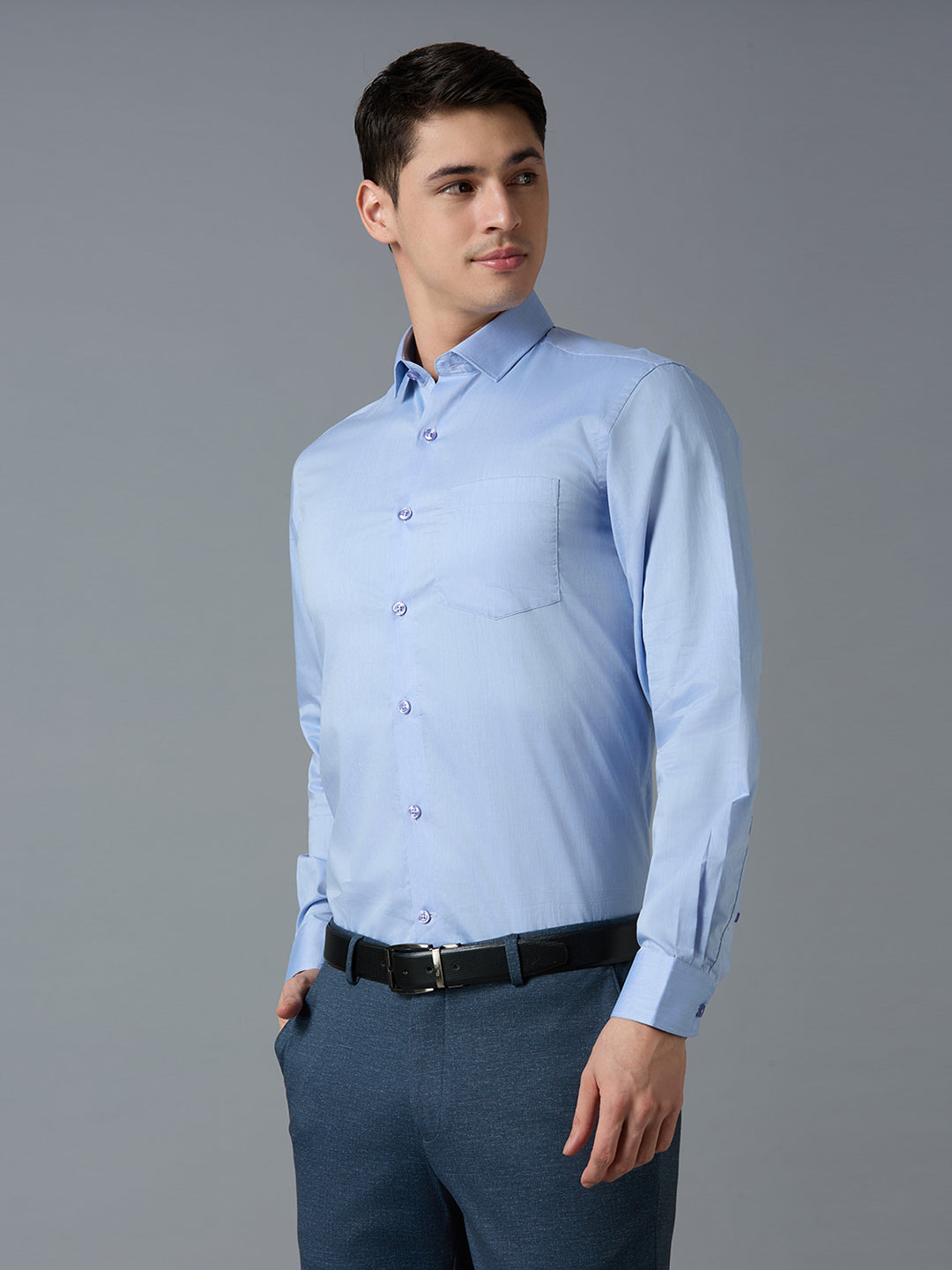 Sky Blue Solid 100% Cotton Regular Fit Formal Essential Full Sleeve Shirt