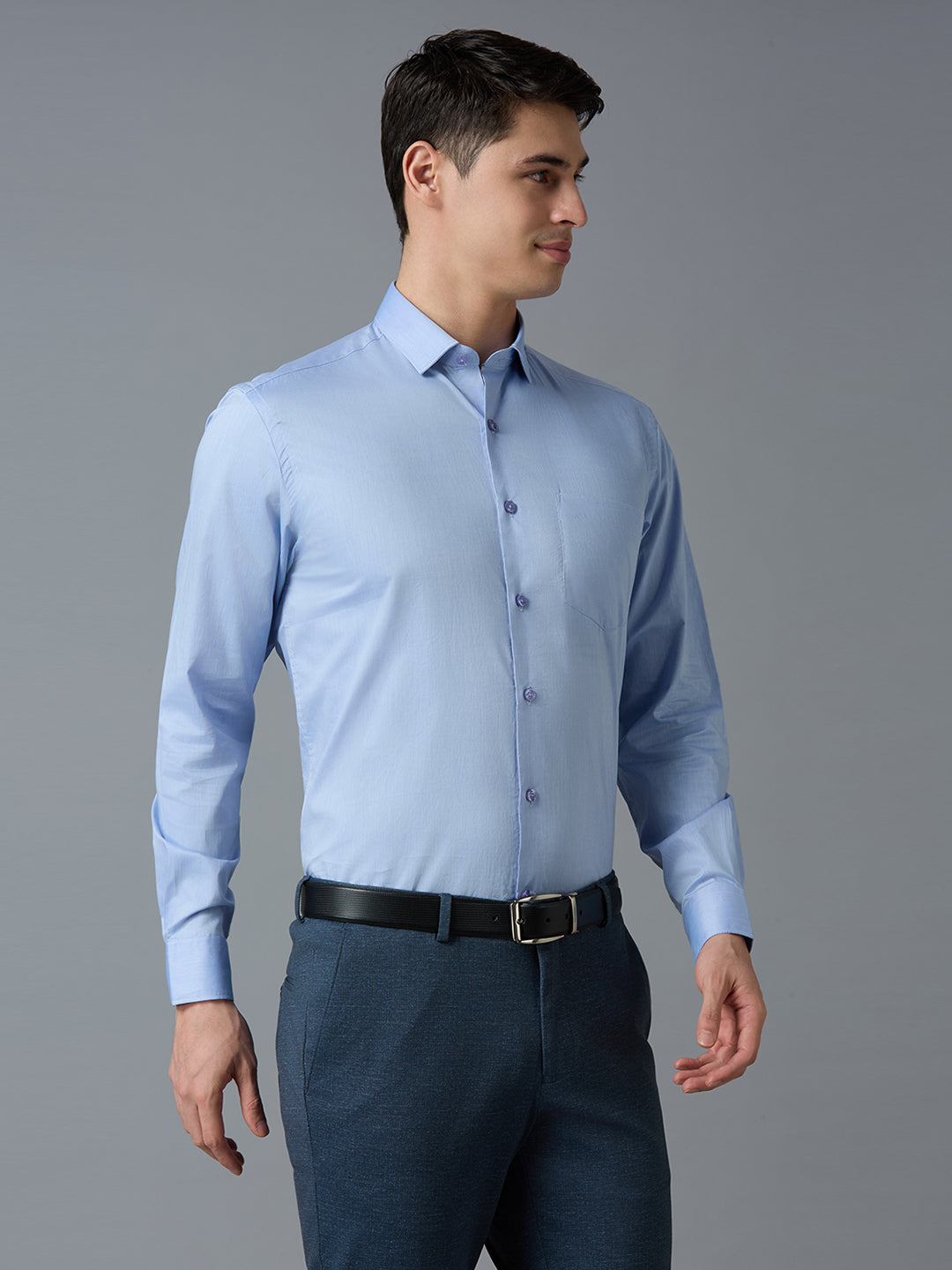 Sky Blue Solid 100% Cotton Regular Fit Formal Essential Full Sleeve Shirt