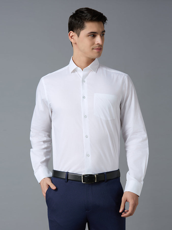Men's Pure Cotton Plain Regular Fit Full Sleeve Formal Shirt - White