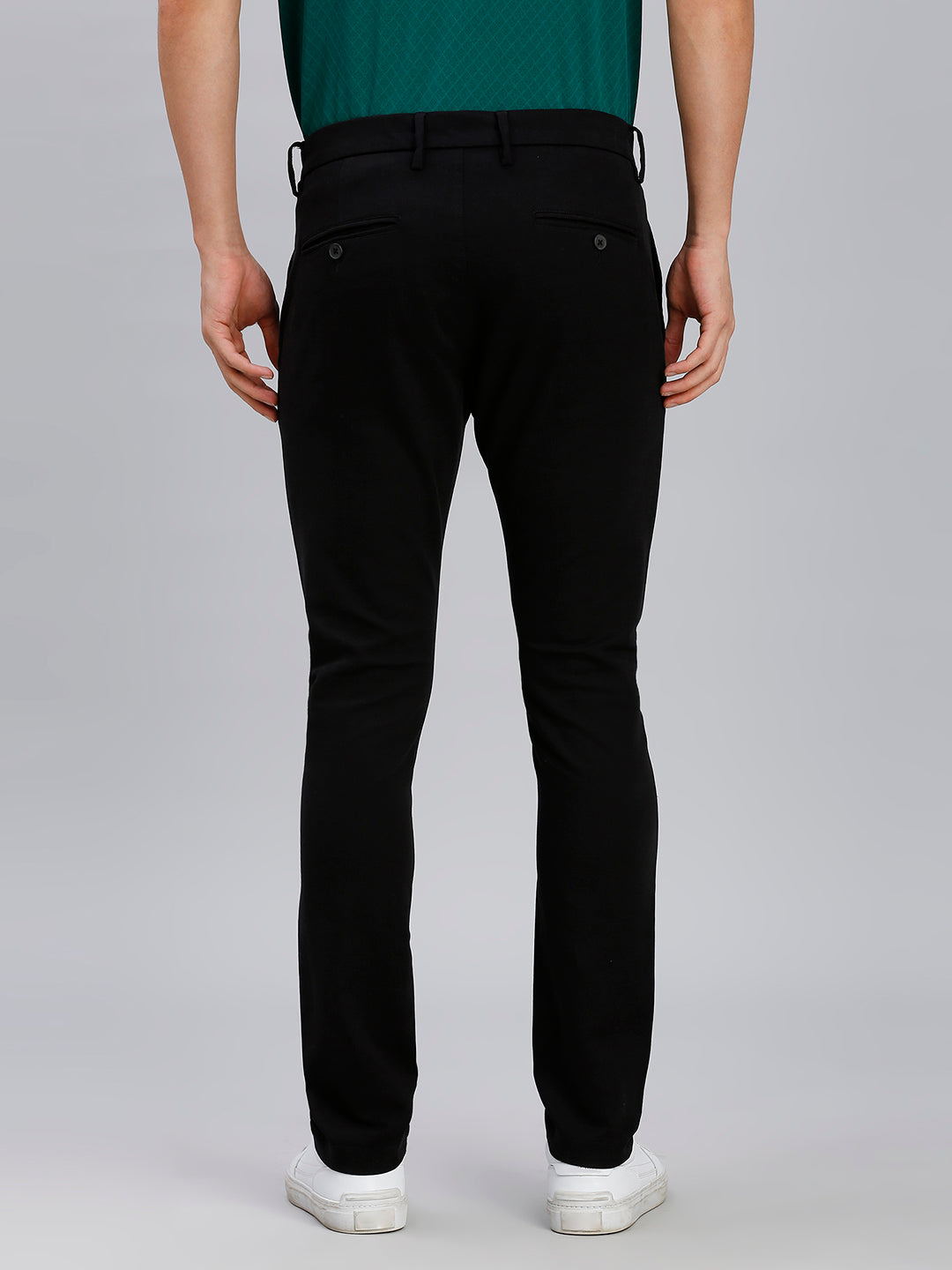 Black Plain Cotton Elastane Slim Fit Casual Cross Pocket Chino