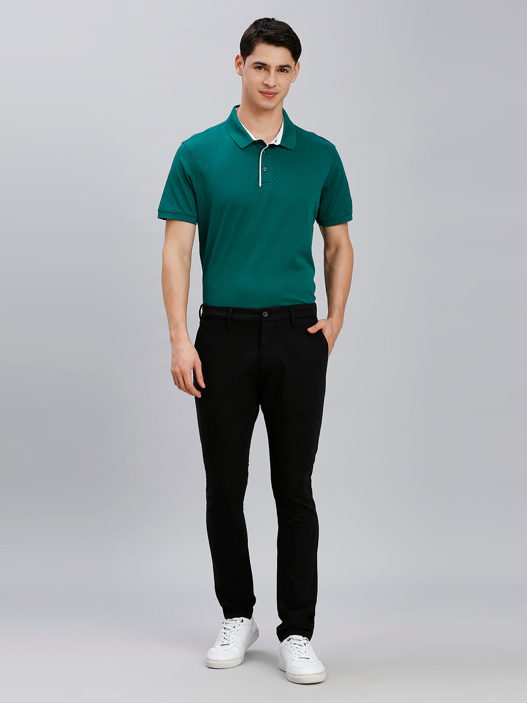 Black Plain Cotton Elastane Slim Fit Casual Cross Pocket Chino