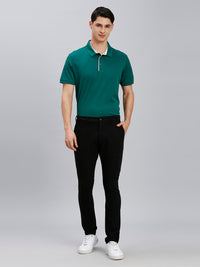 Black Plain Cotton Elastane Slim Fit Casual Cross Pocket Chino