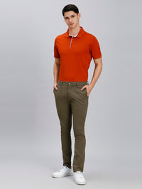 Olive Plain Cotton Elastane Slim Fit Casual Cross Pocket Chino