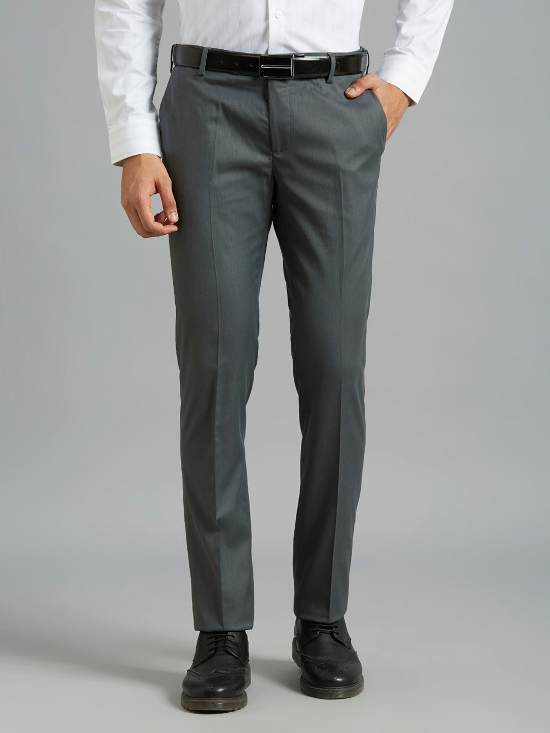 Grey Dobby Y/D Poly Viscose Elastane Auto Fit Formal Cross Pocket Trousers