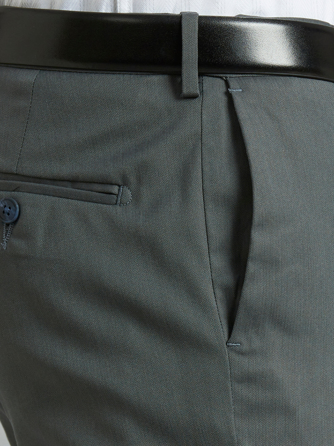 Grey Dobby Y/D Poly Viscose Elastane Auto Fit Formal Cross Pocket Trousers