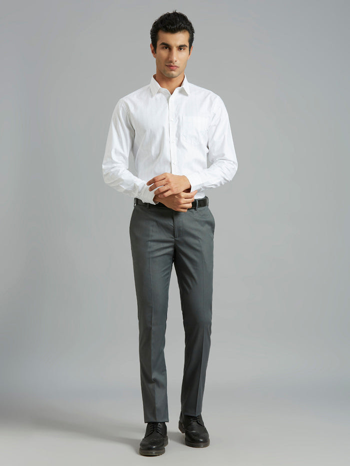 Grey Dobby Y/D Poly Viscose Elastane Auto Fit Formal Cross Pocket Trousers