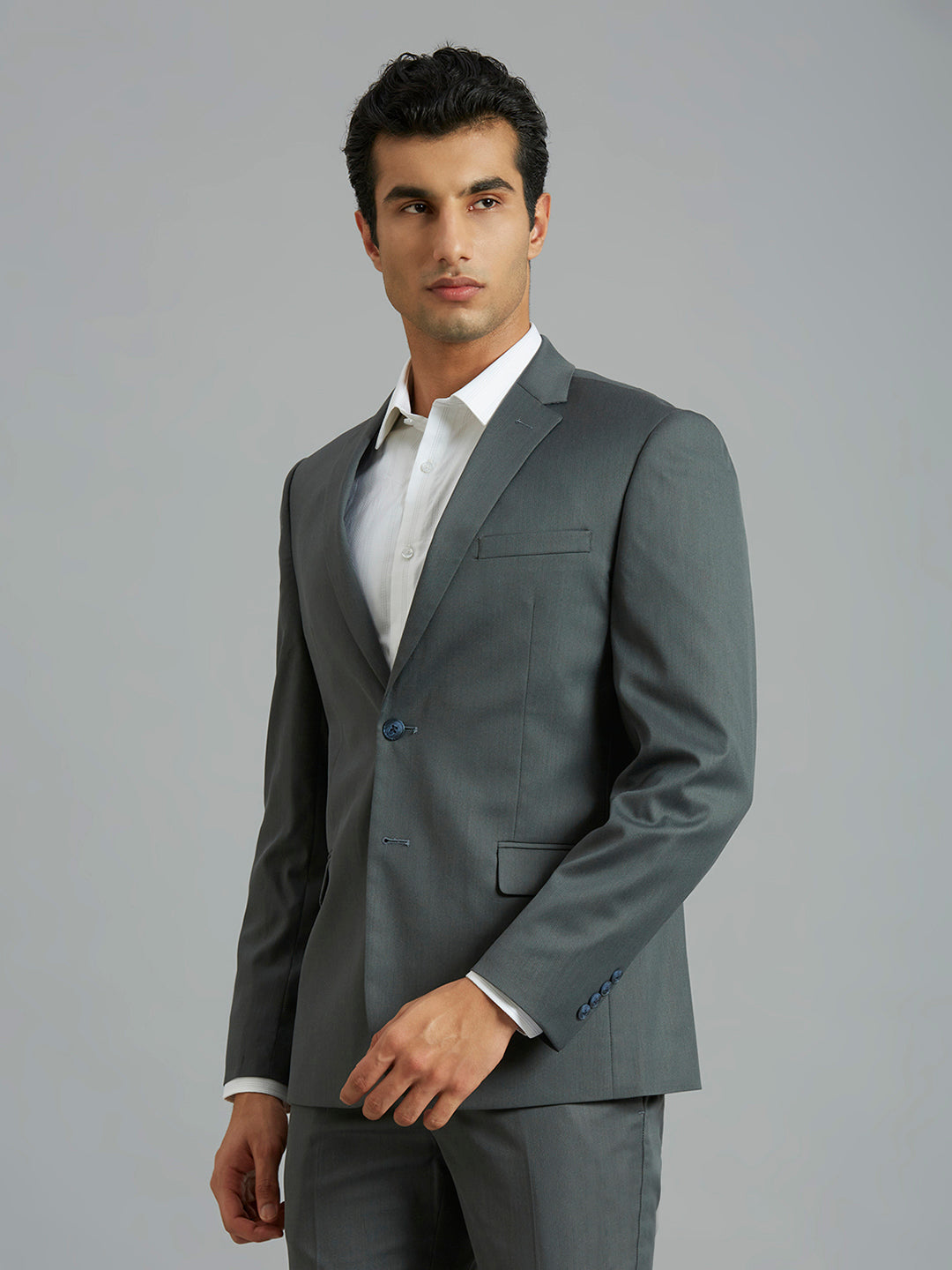 Grey Dobby Y/D Poly Viscose Elastane Tailor Fit Formal Full Sleeve Blazers