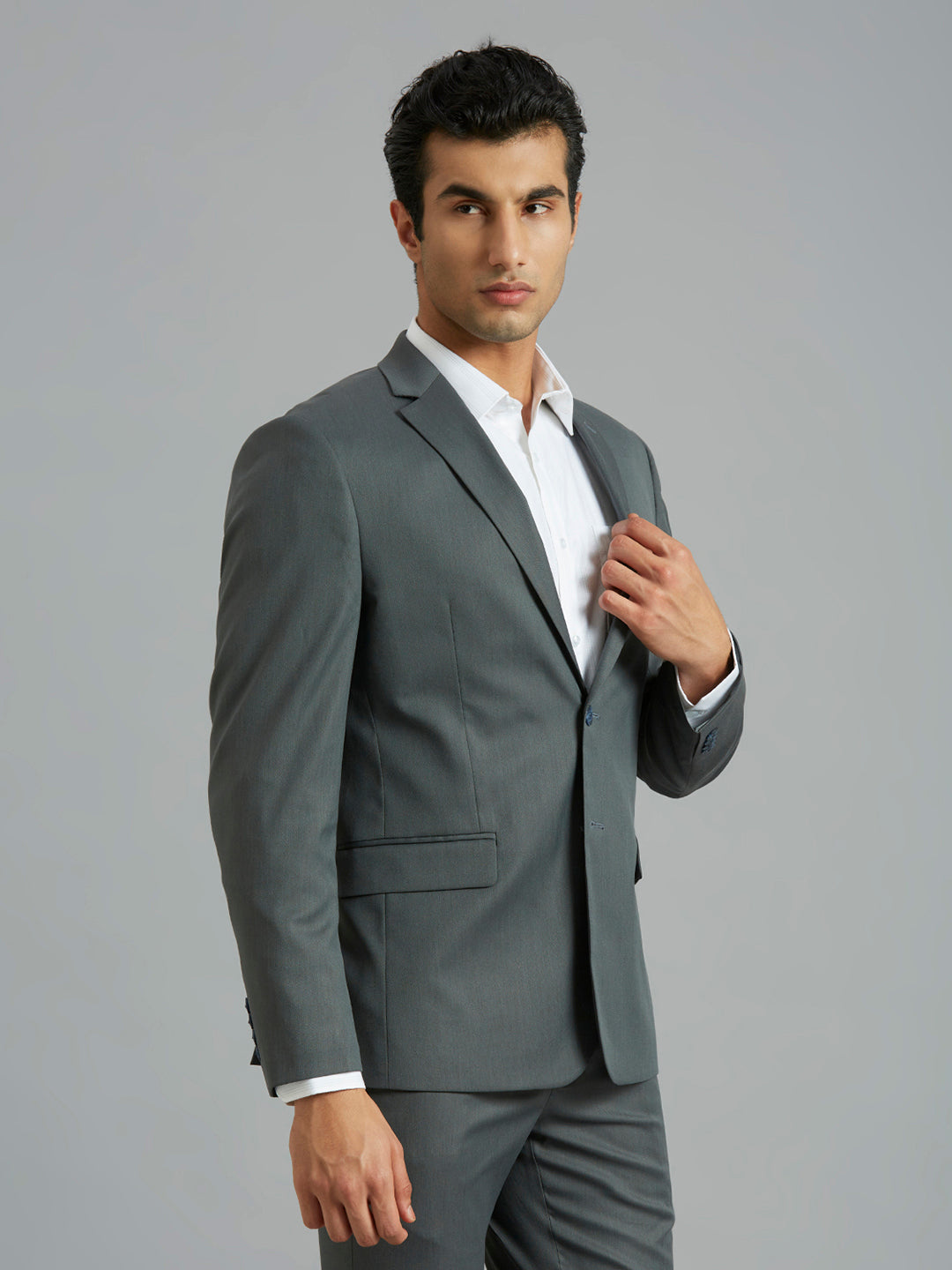 Grey Dobby Y/D Poly Viscose Elastane Tailor Fit Formal Full Sleeve Blazers