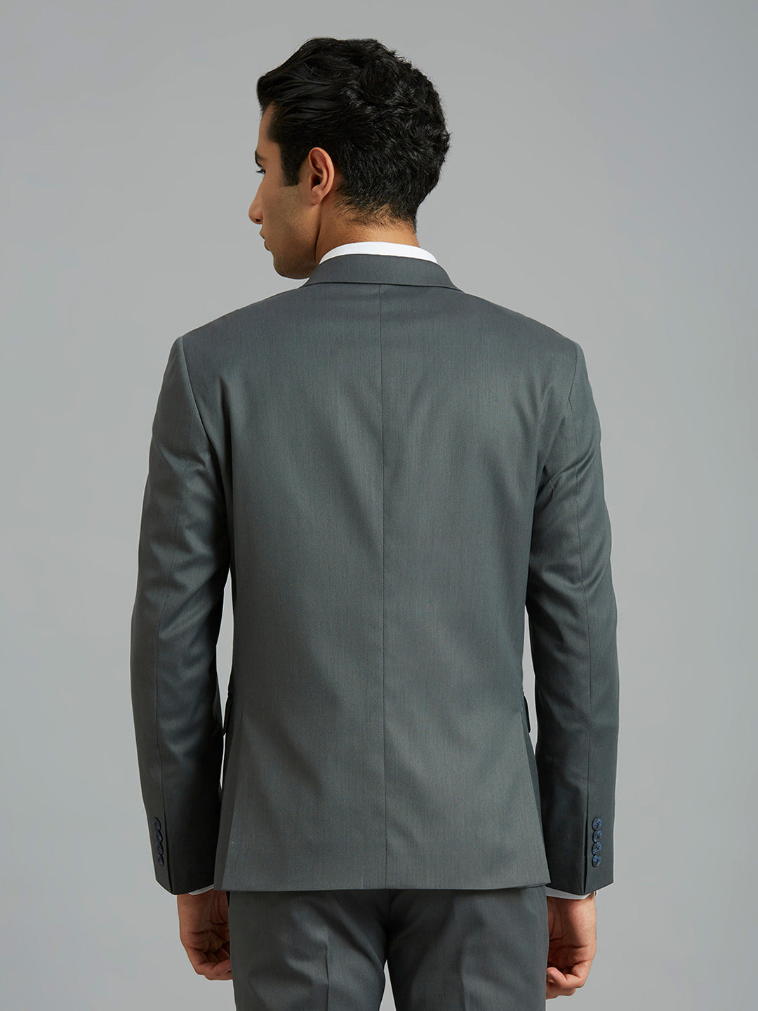 Grey Dobby Y/D Poly Viscose Elastane Tailor Fit Formal Full Sleeve Blazers