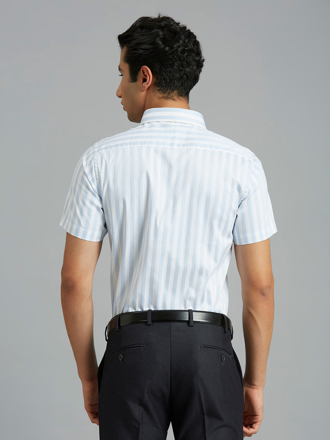 White & Sky Stripe 100% Cotton Slim Fit Formal Half Sleeve Shirt