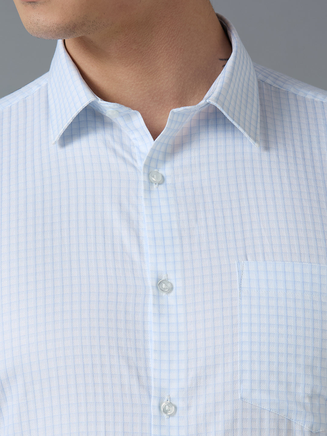 White & Blue Checks 100% Cotton Regular Fit Formal Full Sleeve Shirts