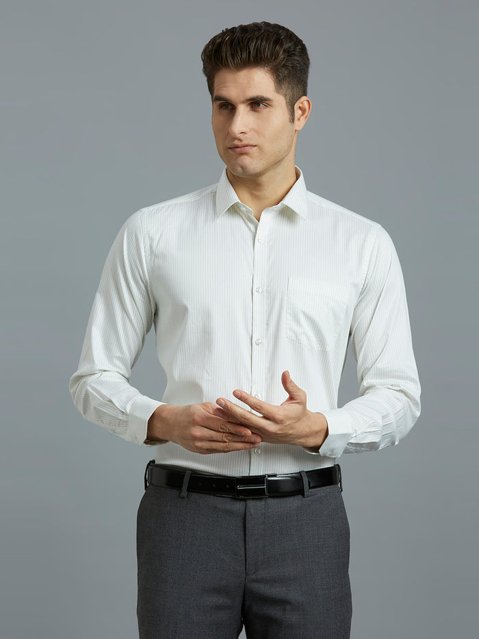 Men's Pure Cotton Stripe Stripe Regular Fit Full Sleeve Formal Shirt - Green