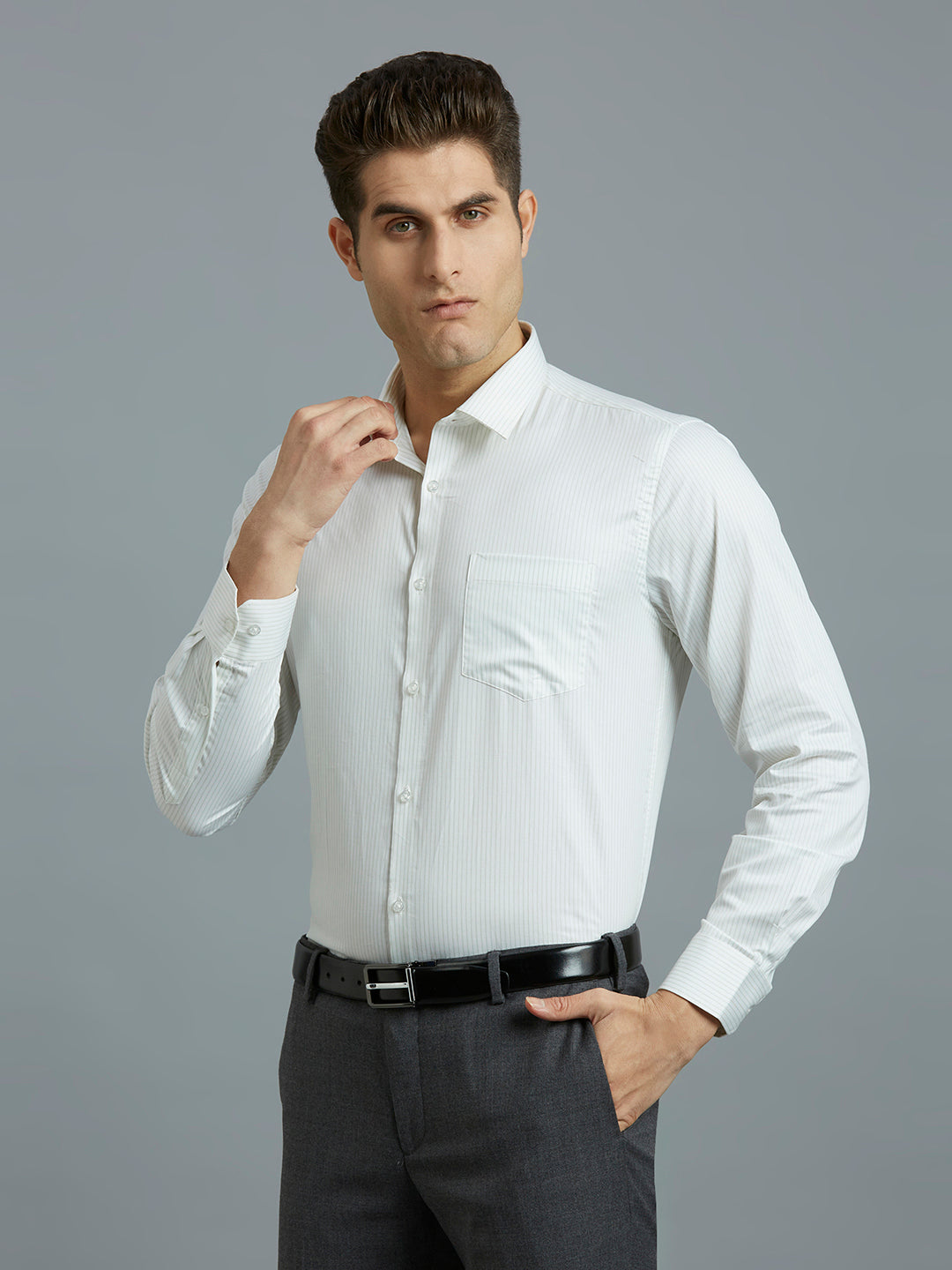 Green Stripe 100% Cotton Regular Fit Formal Full Sleeve Shirt