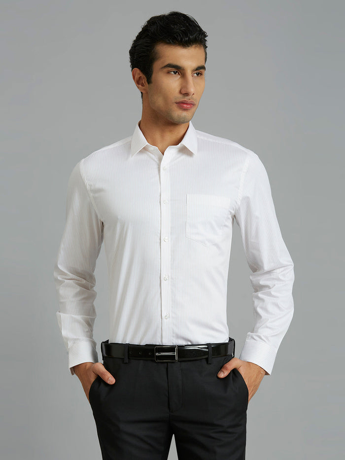 Men's Pure Cotton Stripe Stripe Regular Fit Full Sleeve Formal Shirt - Pink
