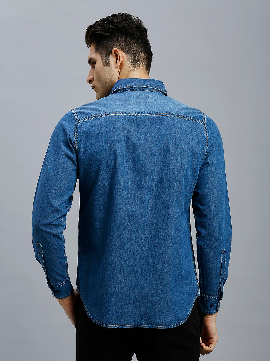 Dark Blue Denim 100% Cotton Slim Fit Casual Full Sleeve Shirt