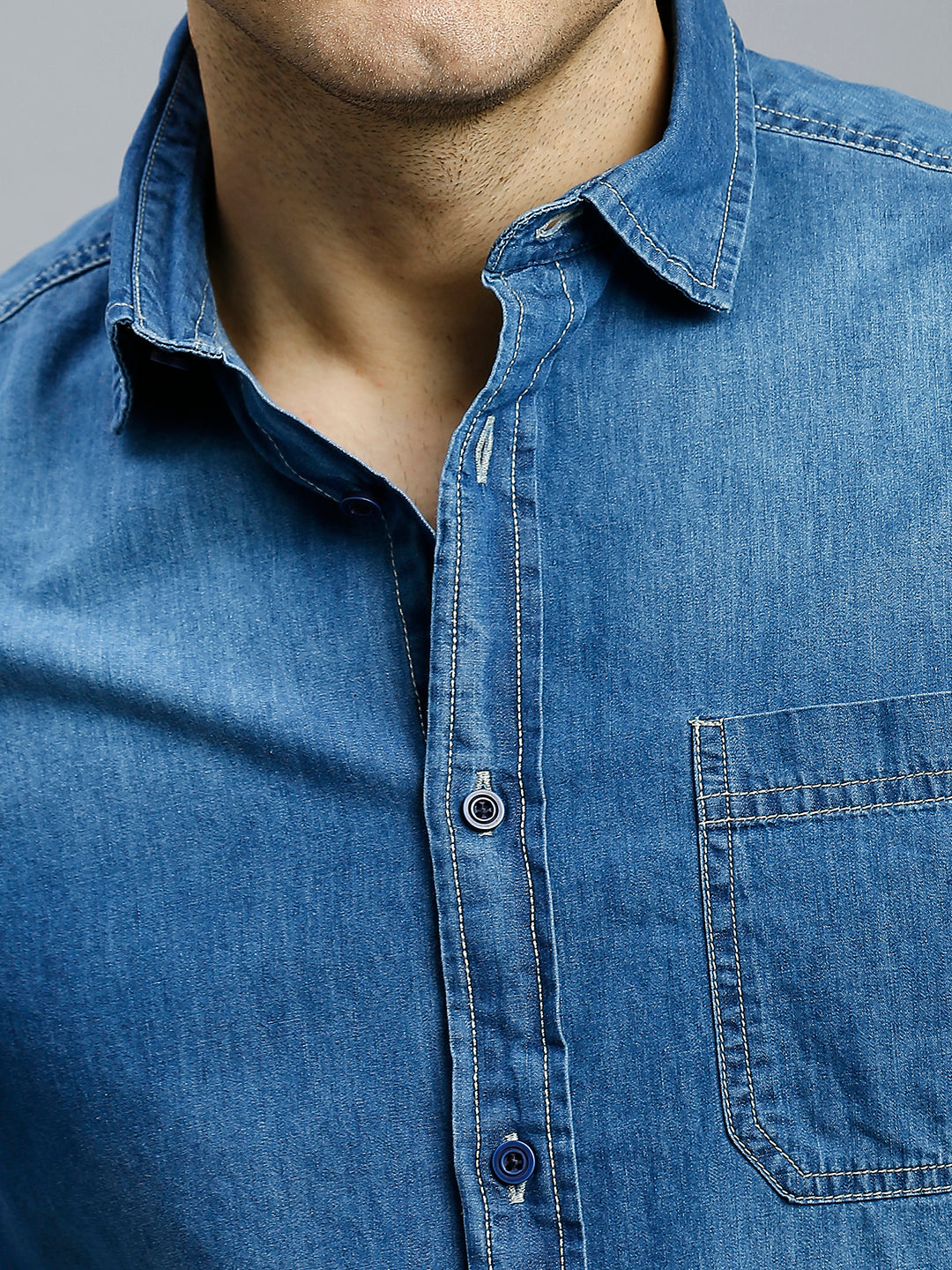 Dark Blue Denim 100% Cotton Slim Fit Casual Full Sleeve Shirt