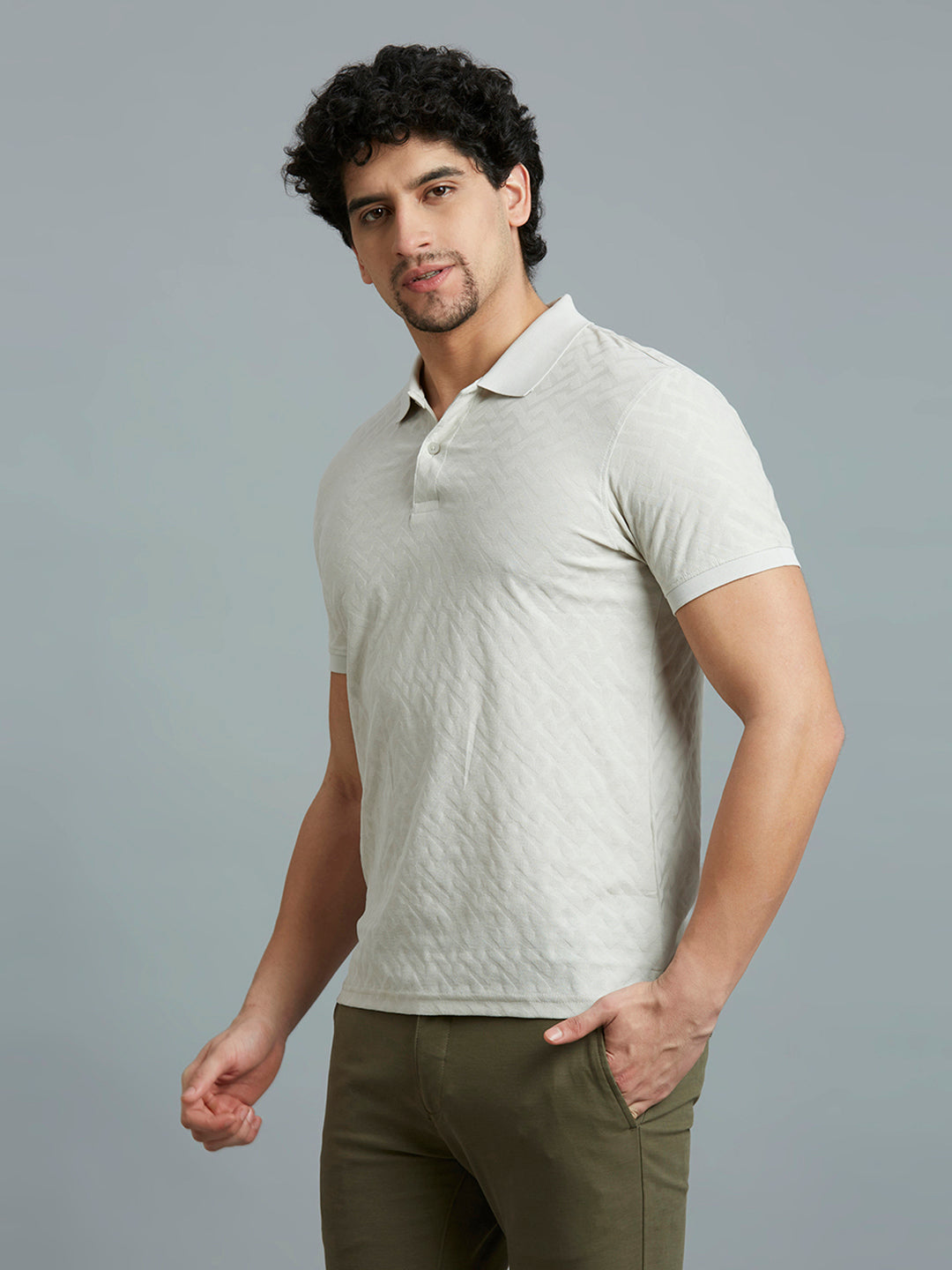 Oyster Jacquard 100% Cotton Slim Fit Casual Half Sleeve T-Shirt