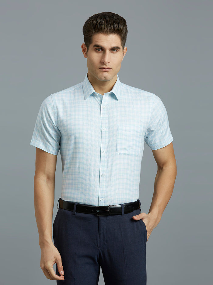 Men's Pure Cotton Dobby Checks Dobby Checks Regular Fit Half Sleeve Formal Shirt - White & Green