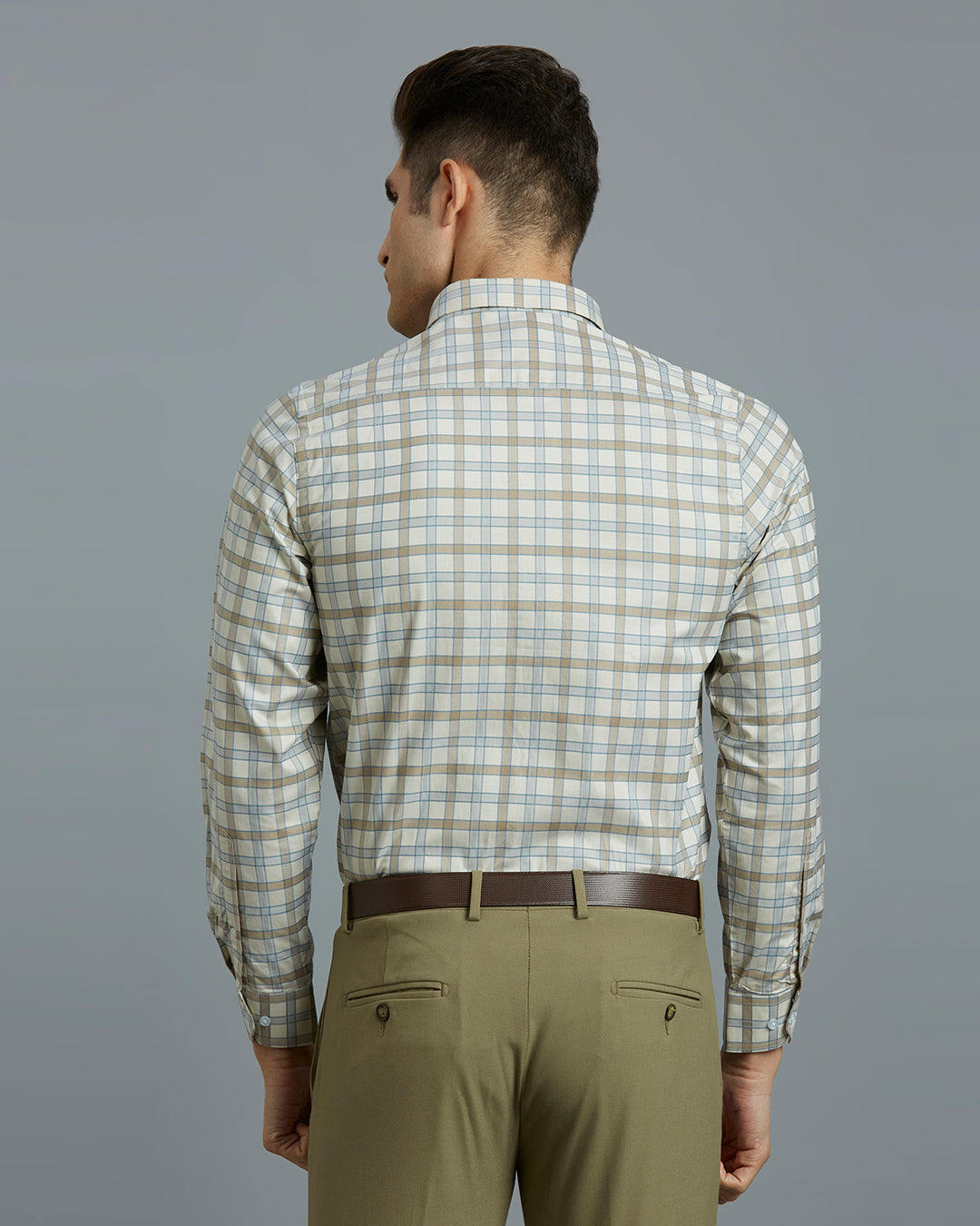 Brown & Grey Checks 100% Cotton Slim Fit Formal Full Sleeve Shirts