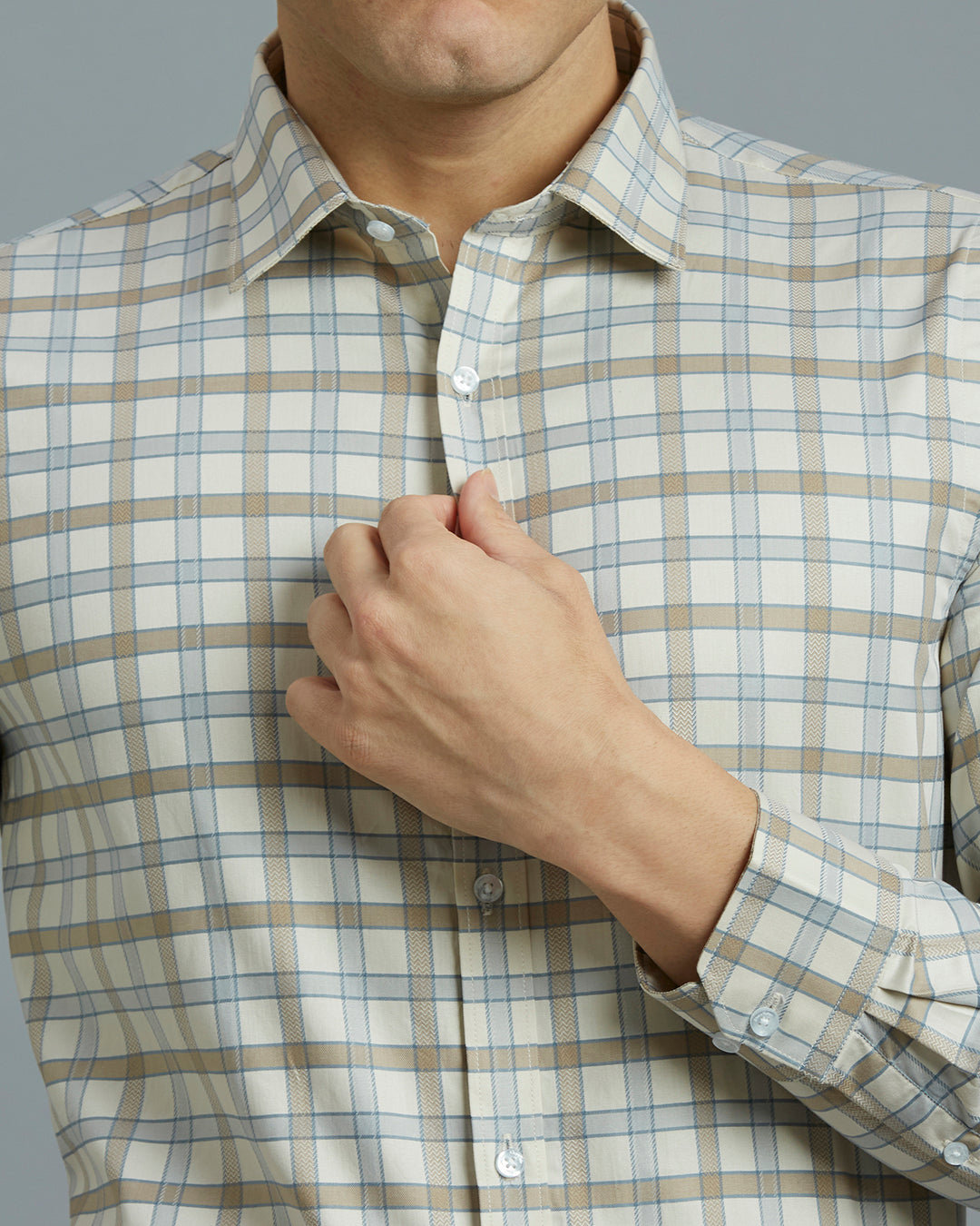 Brown & Grey Checks 100% Cotton Slim Fit Formal Full Sleeve Shirts