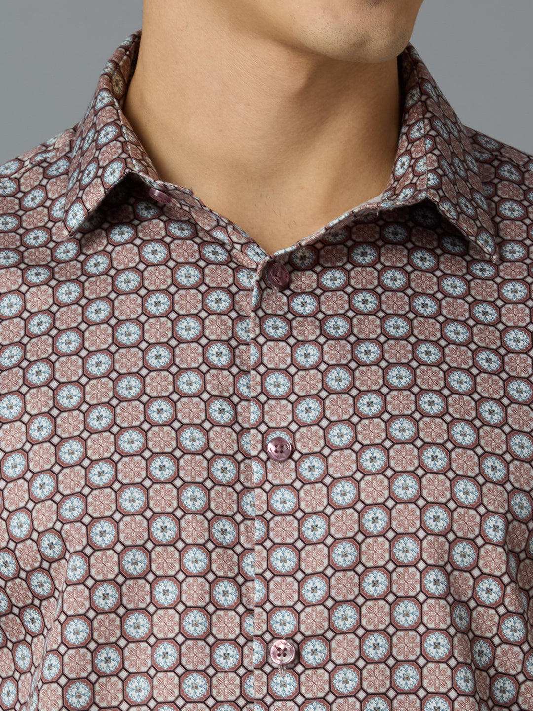 Maroon Printed 100% Cotton Slim Fit Casual Full Sleeve Shirt