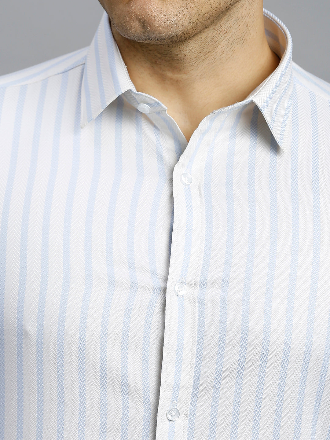 Cream & Blue Dobby Checks 100% Cotton Slim Fit Formal Full Sleeve Shirt