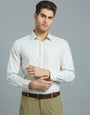 Cream & Green Dobby Checks 100% Cotton Slim Fit Formal Full Sleeve Shirt