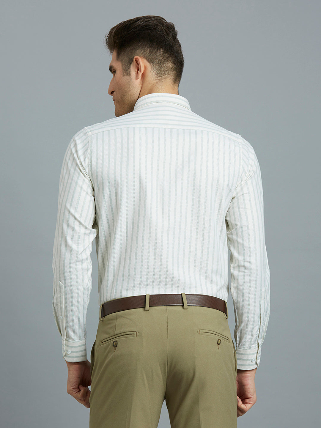 Cream & Green Dobby Checks 100% Cotton Slim Fit Formal Full Sleeve Shirt