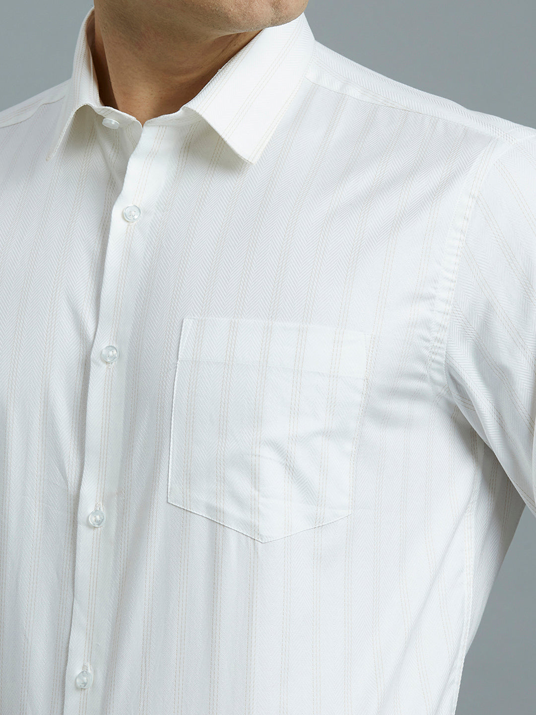 White & Beige Stripe 100% Cotton Regular Fit Formal Full Sleeve Shirt