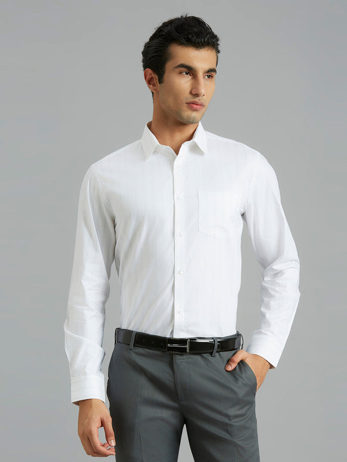 Men's Pure Cotton Stripe Stripe Regular Fit Full Sleeve Formal Shirt - White & Grey