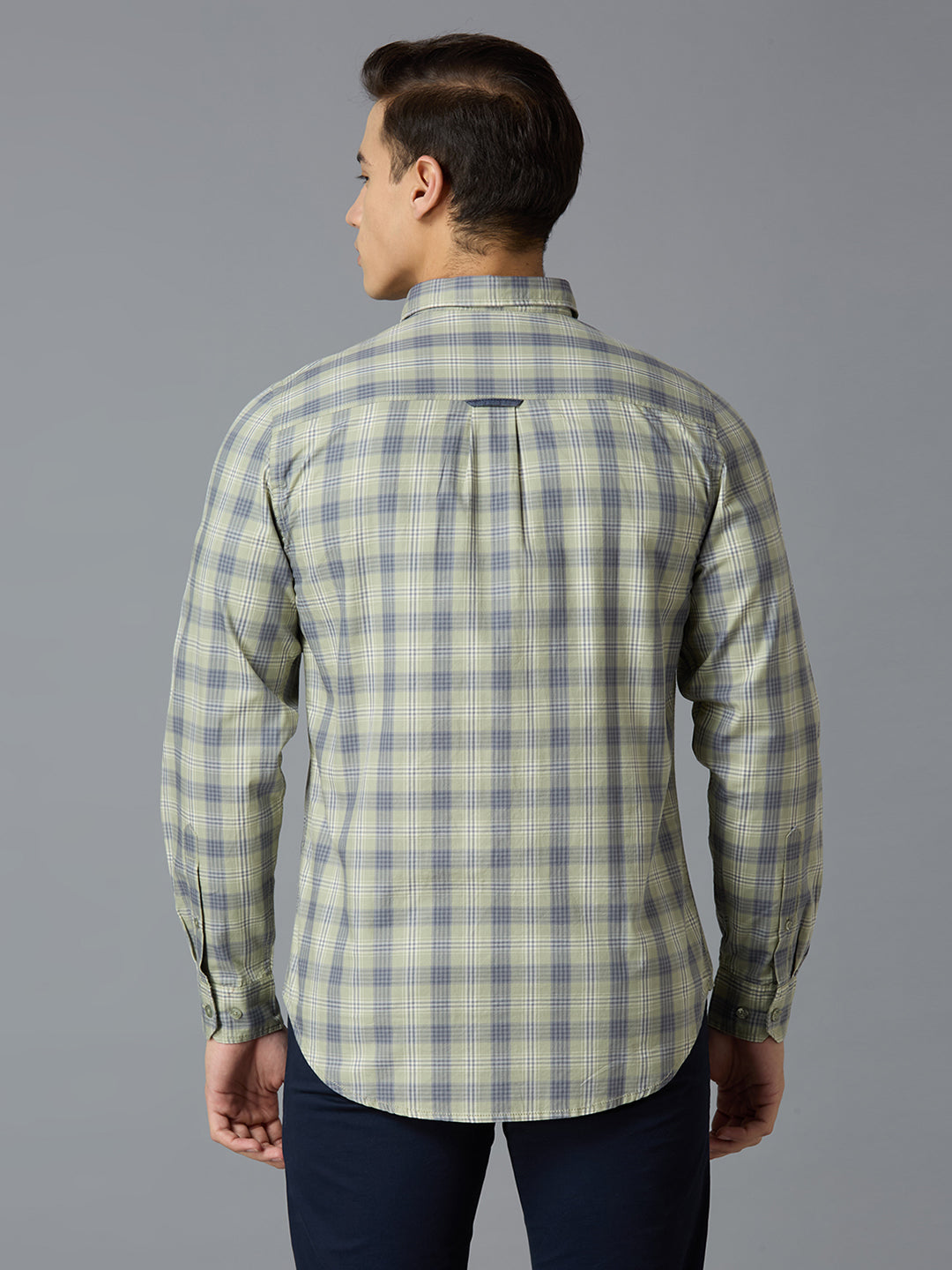 Sea Grass & Blue Checks 100% Cotton Slim Fit Casual Full Sleeve Shirts