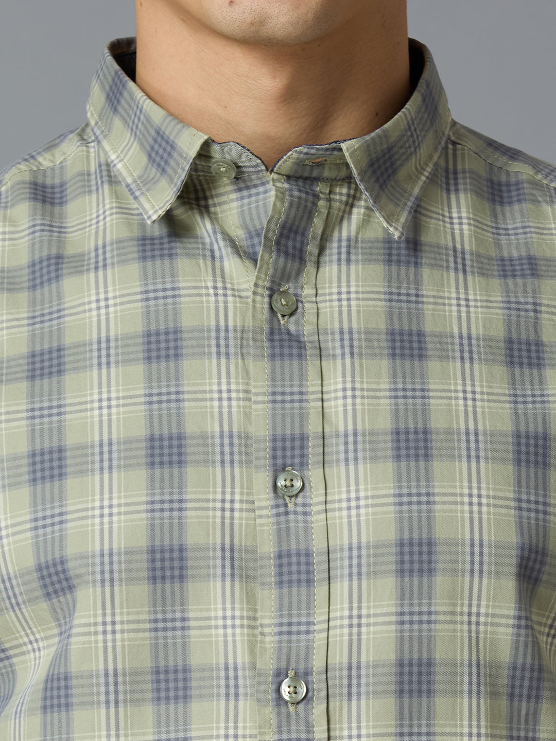 Sea Grass & Blue Checks 100% Cotton Slim Fit Casual Full Sleeve Shirts