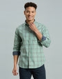 Grey & Sage Green Checks 100% Cotton Slim Fit Casual Full Sleeve Shirts